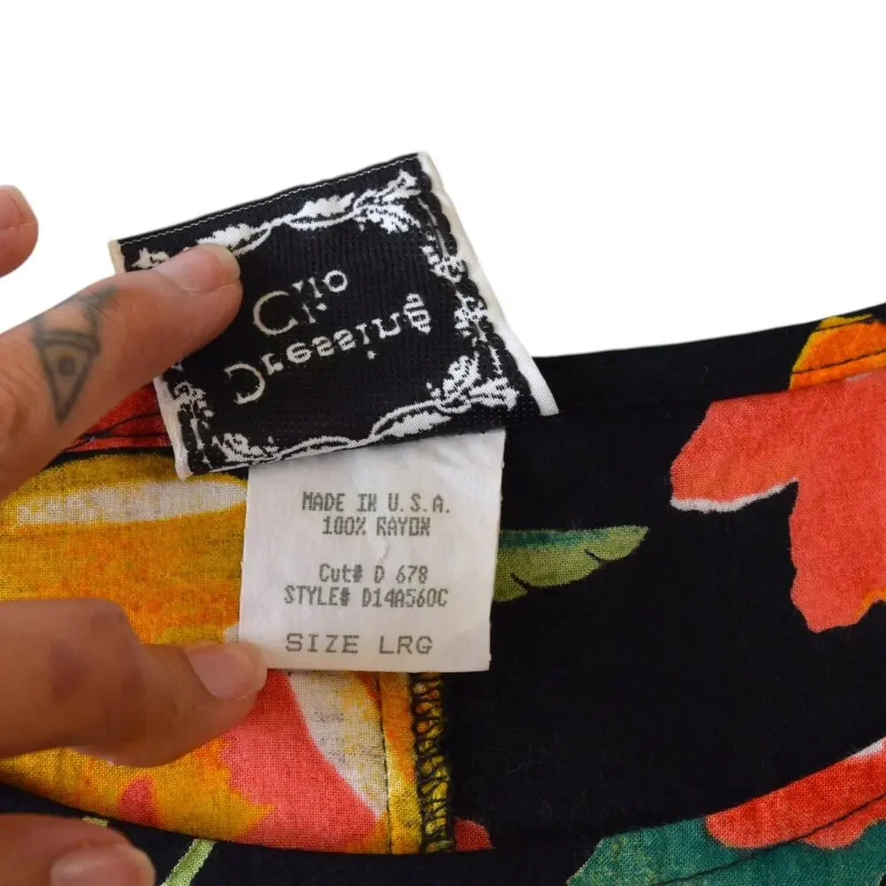 Vintage 90s Floral Rayon Maxi Dress Black Orange Sleeveless Large - Picture 5 of 5